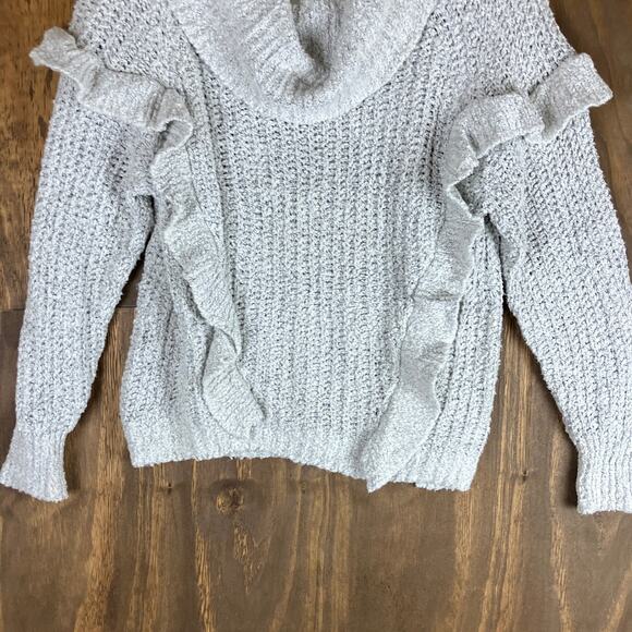 Express Womens Sweater White Cowl Neck Long Sleeve Ruffle Front Small - Picture 3 of 12